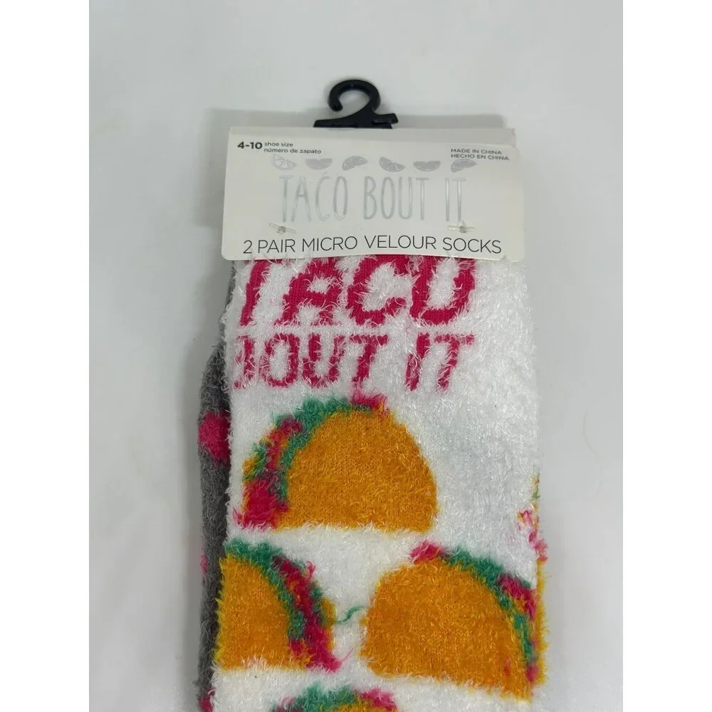 NEW Taco Bout It Micro Velour Socks 2-Pair Women's Boot Crew Cozy Fuzzy‎ 4-10